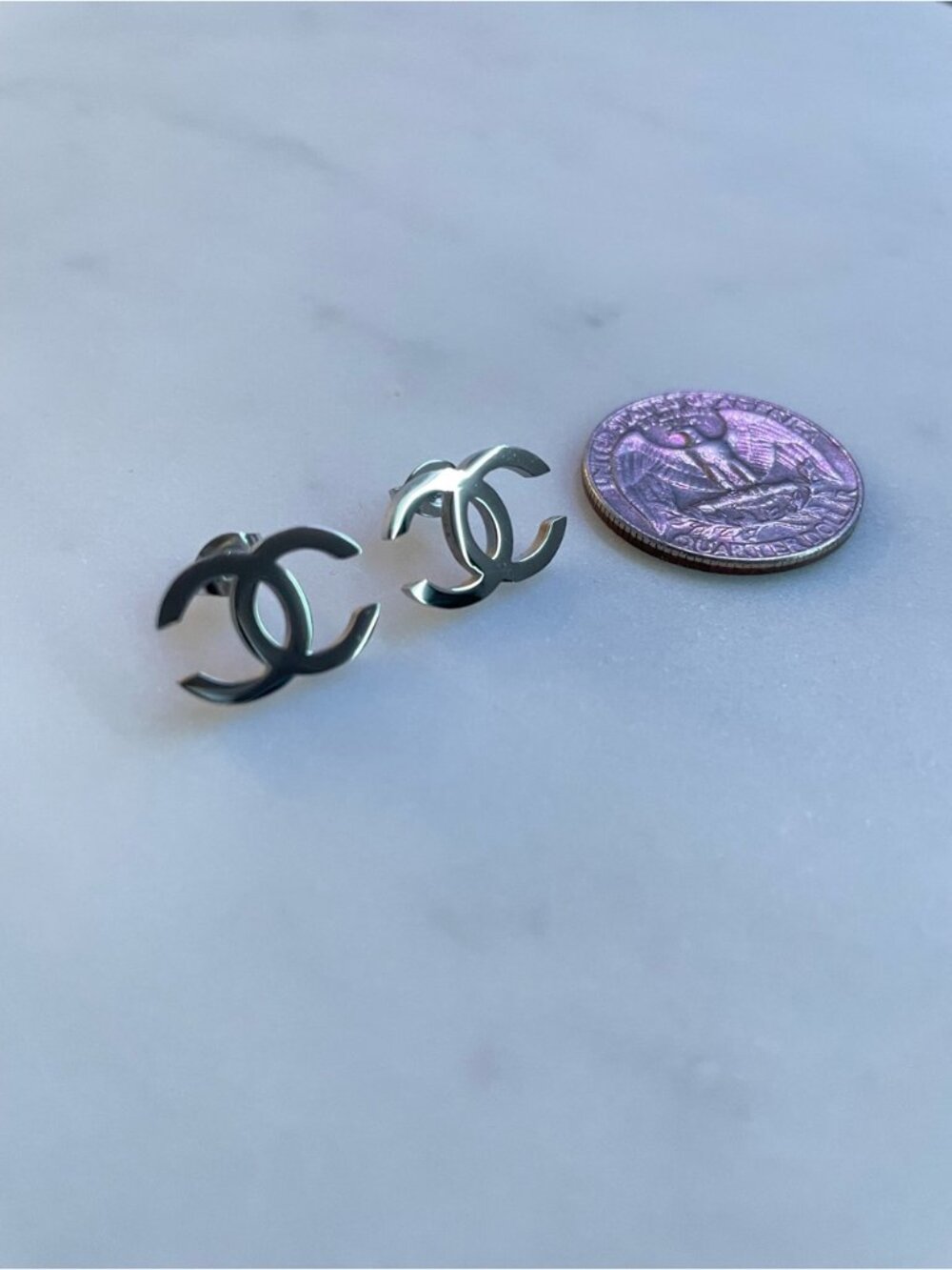 Vintage CC Earrings - Silver Studs - Feminine - Luxury - Y2K